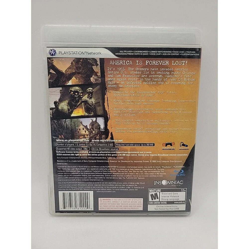 Sony Playstation3 PS3 Resistance 2 (2008) Case And Disc Only No Manual